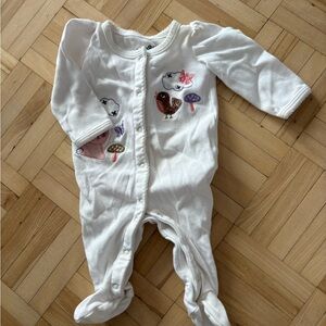 BabiesRUs White Footie with Animal and Mushroom Embroidery